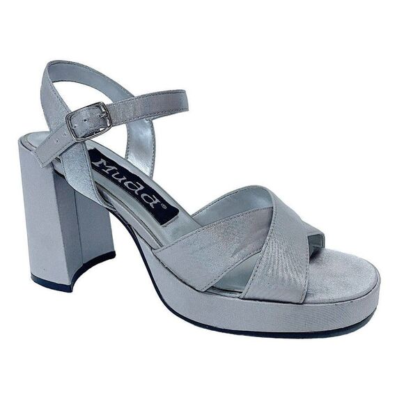Vintage Shoes - Vintage Mudd Y2K silver metallic platform block heel strappy sandal size 6.5